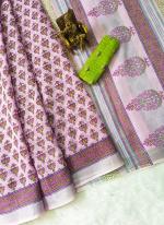 Linen Cotton Pink Casual Wear Printed Saree